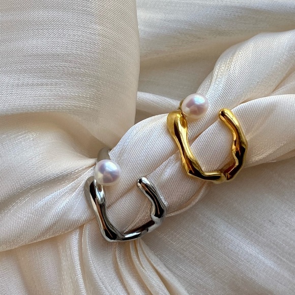 Tide Fresh Water Pearl Ring With Vintage Style Band Open Band Free Size - Picture 3 of 12